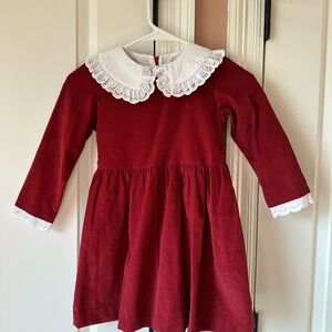 Elegant Red Kids Formal Dress with Lace Collar